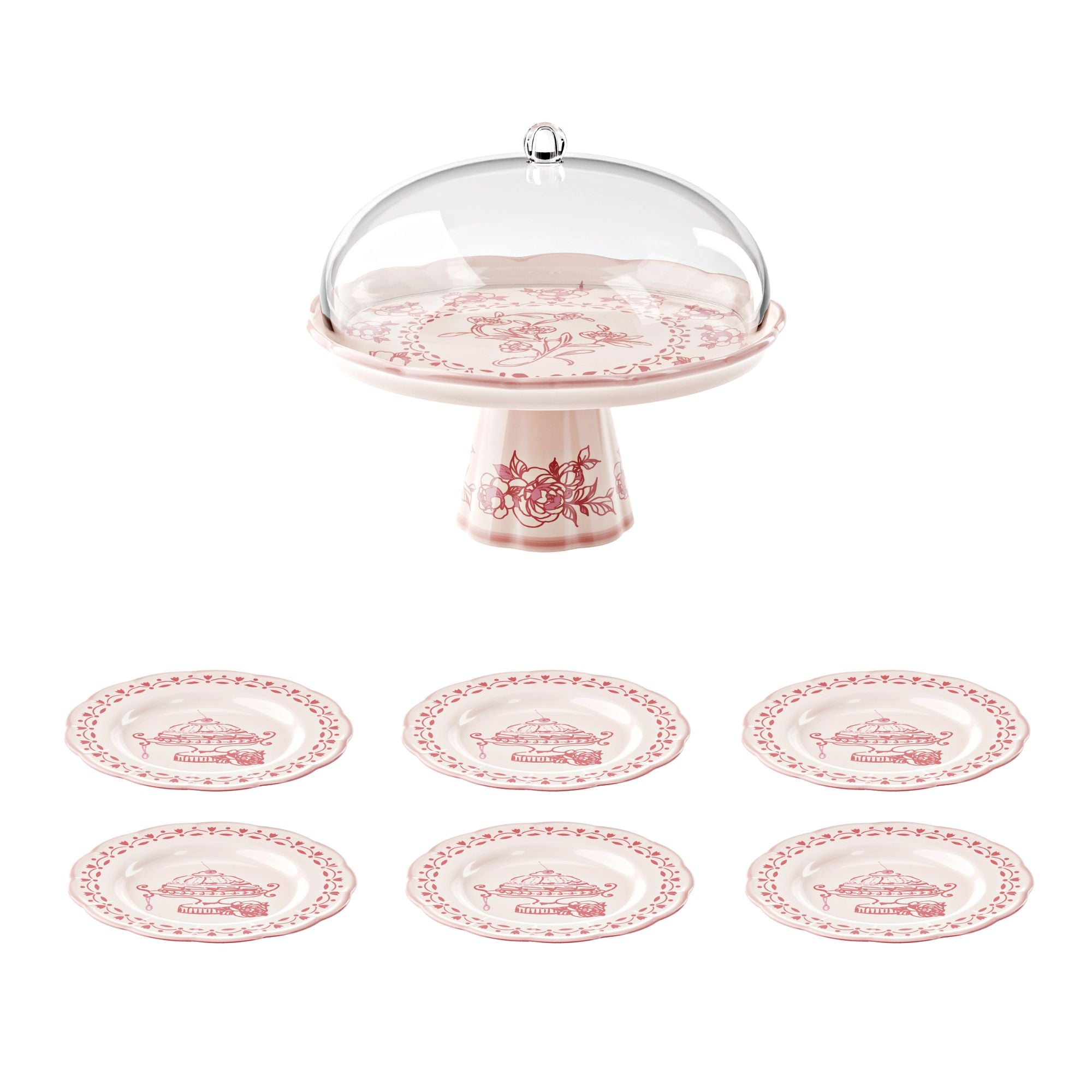 ALZATA CON CAMPANA E 6 PIATTINI DESSERT COORDINATI “JOSEPHINE”